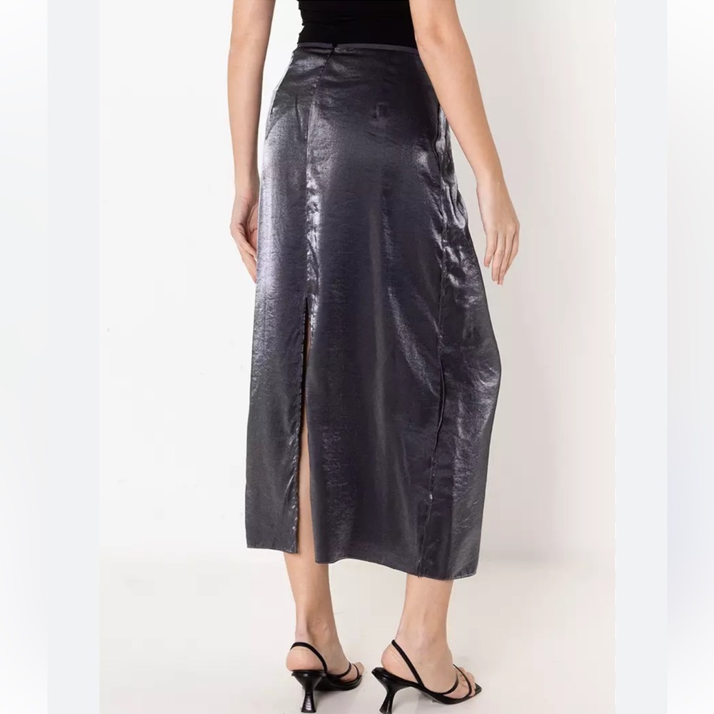 NWOT Zara Shimmering Metallic Silver Midi Skirt. Size XS - Picture 3 of 12
